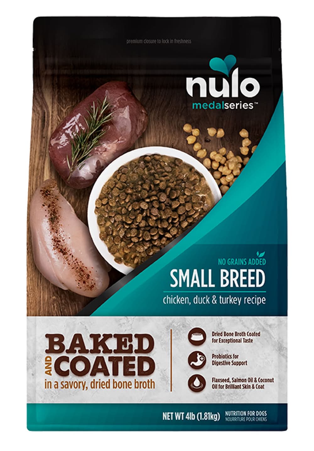 Nulo MedalSeries Baked & Coated Small Breed Grain-Free Dry Dog Food - Chicken, Duck & Turkey Recipe (Flavor: Chicken, Size: 4 Lb)