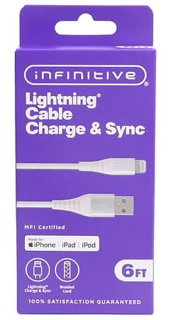 Infinitive Lightning Cable Charge & Sync, 6 ft, White