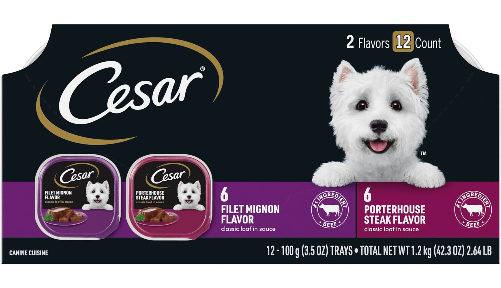 Cesar® Classics Adult Wet Dog Food - Loaf, 12 Count, Variety Pack (Flavor: Beef, Color: Assorted, Size: 3.5 Oz)