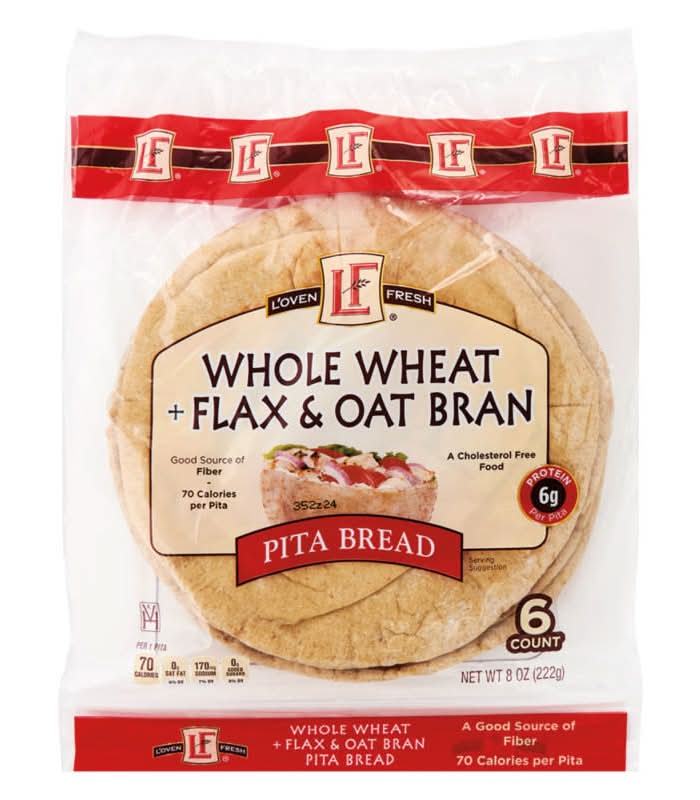 L'oven Fresh Whole Wheat Flax & Oat Bran Pita Bread (8 oz, 6 ct)