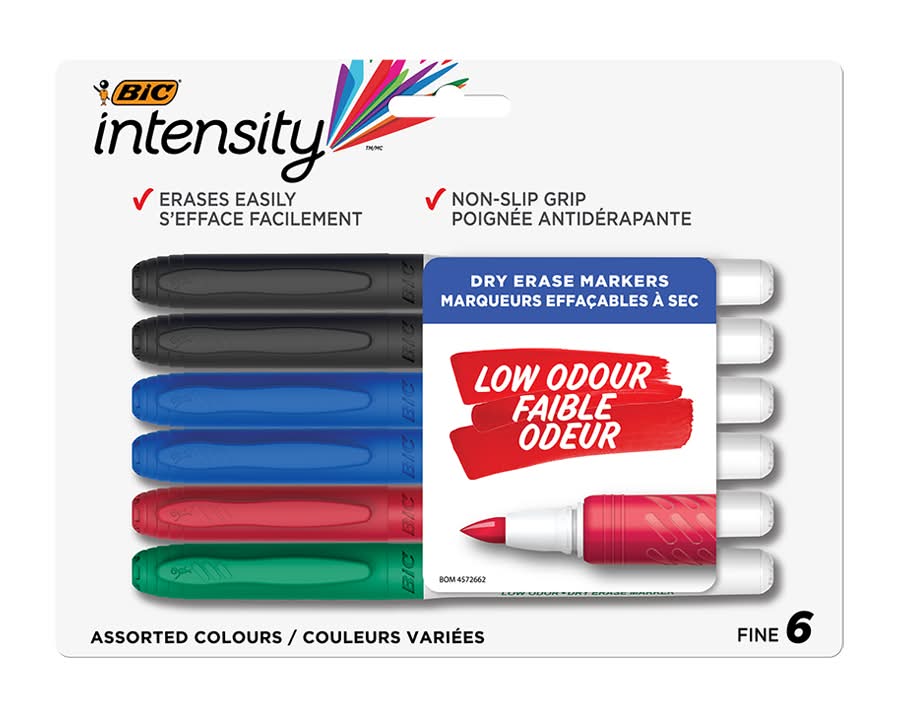 Bic intensity marqueurs effaçables à sec à faible odeur - intensity low odour dry erase markers (6 unités) (assorti)