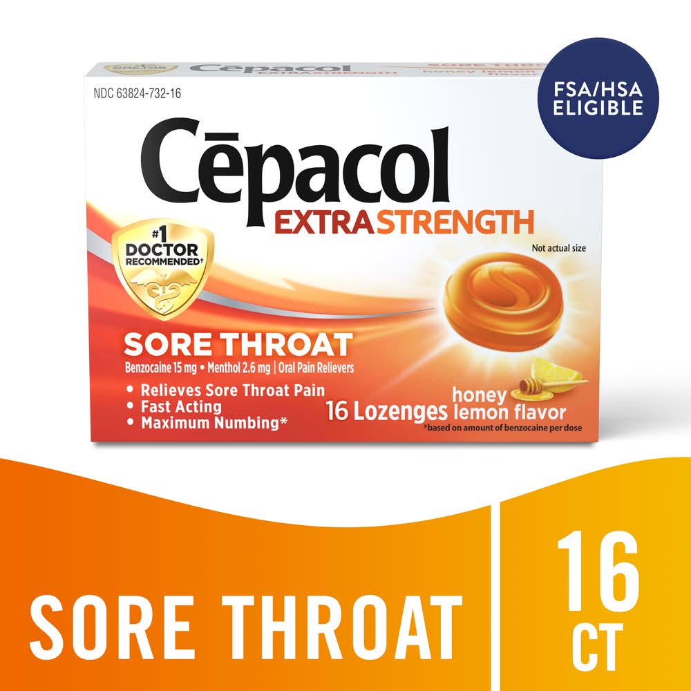Cepacol Extra Strength Sore Throat Lozenges, Honey Lemon (16 ct)