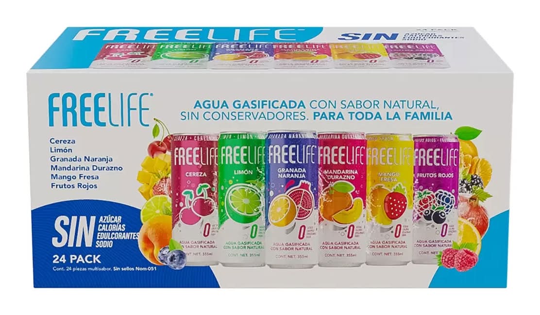 FREELIFE · Agua gasificada con extracto de fruta, surtido (24 x 355 ml)