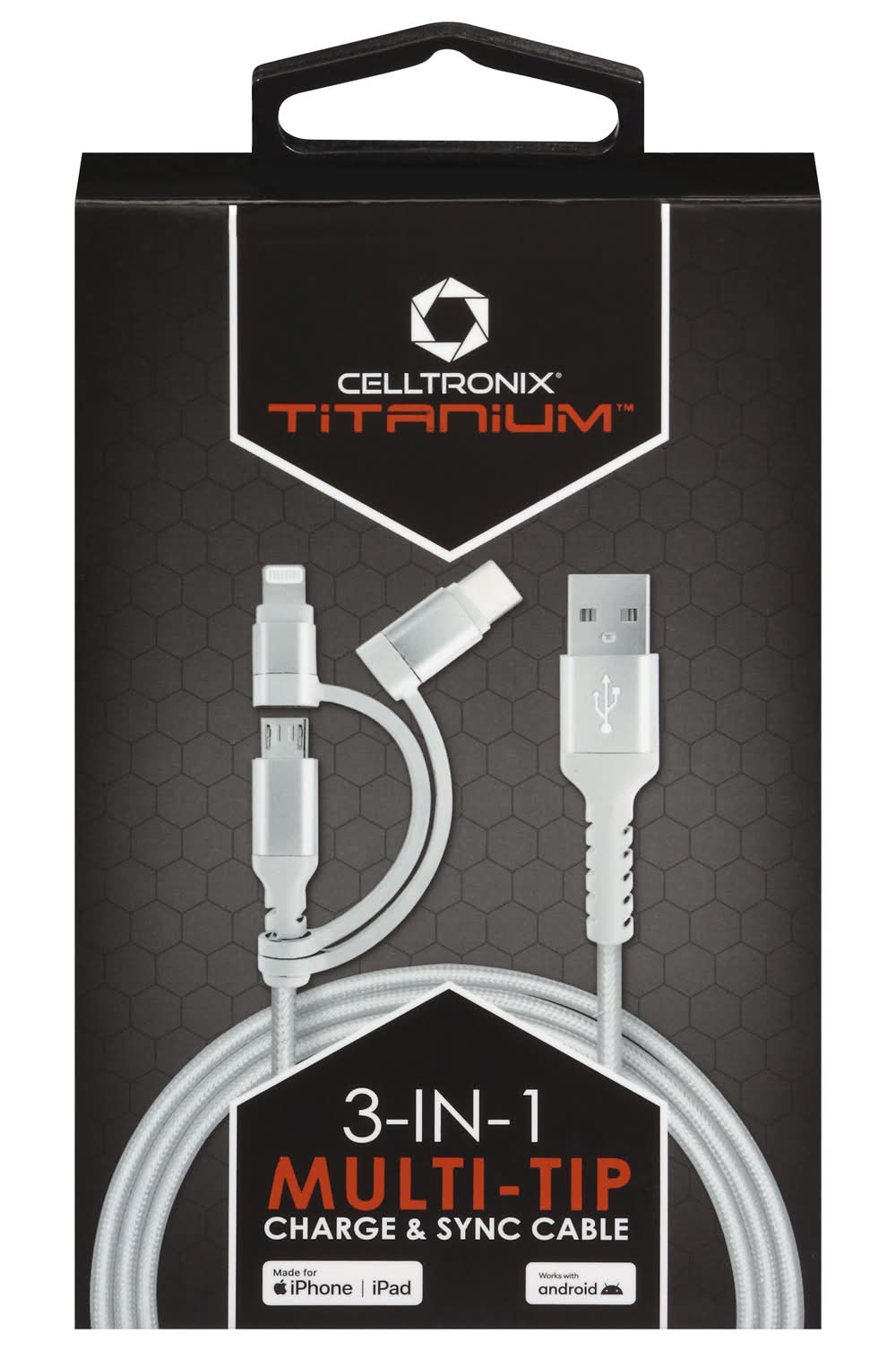 Celltronix Titanium 3 in 1 Multi Tip Charge & Sync Cable