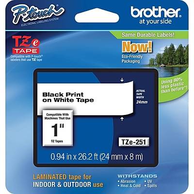 Brother P-touch TZe-251 Laminated Label Maker Tape, 1 x 26-2/10', Black On White (TZe-251)