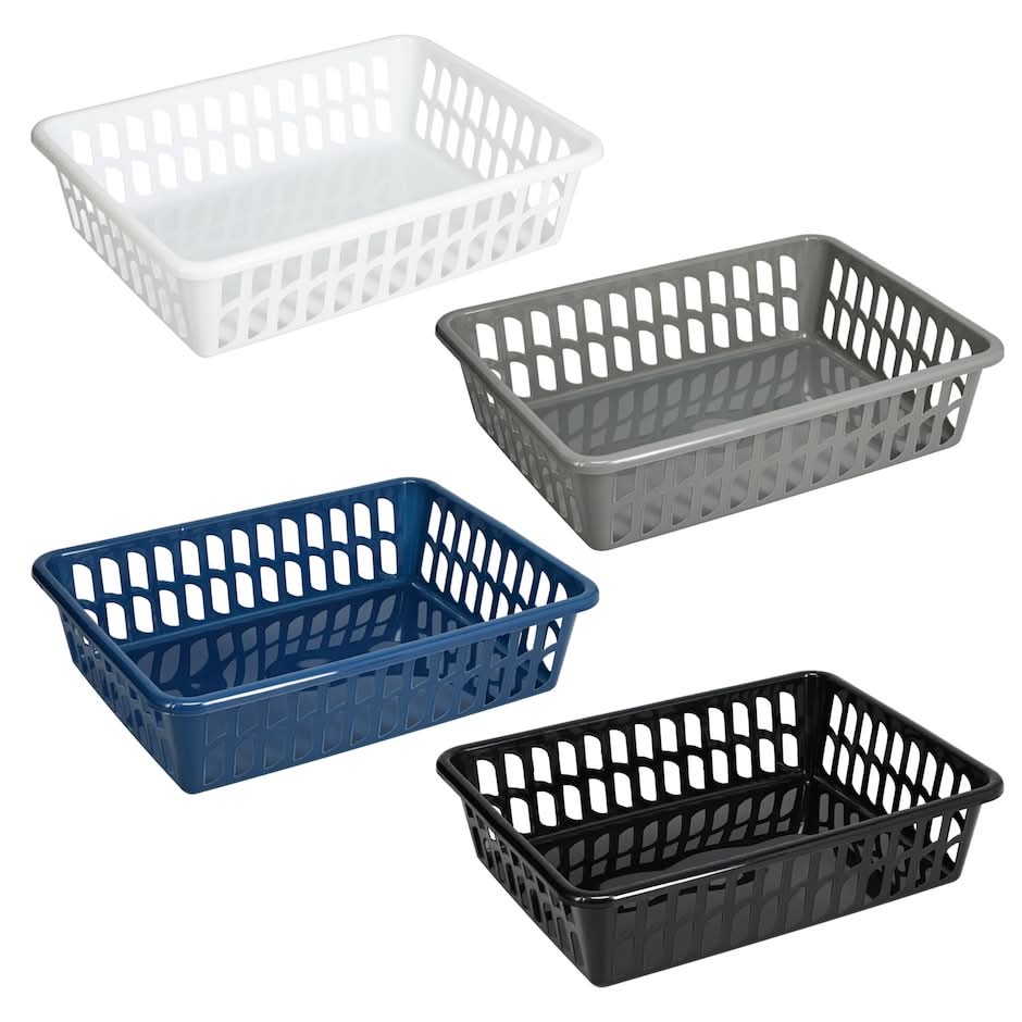 Rectangular Slotted Plastic Baskets, 15.6x11.7x4 in, Assorted (4 ct)