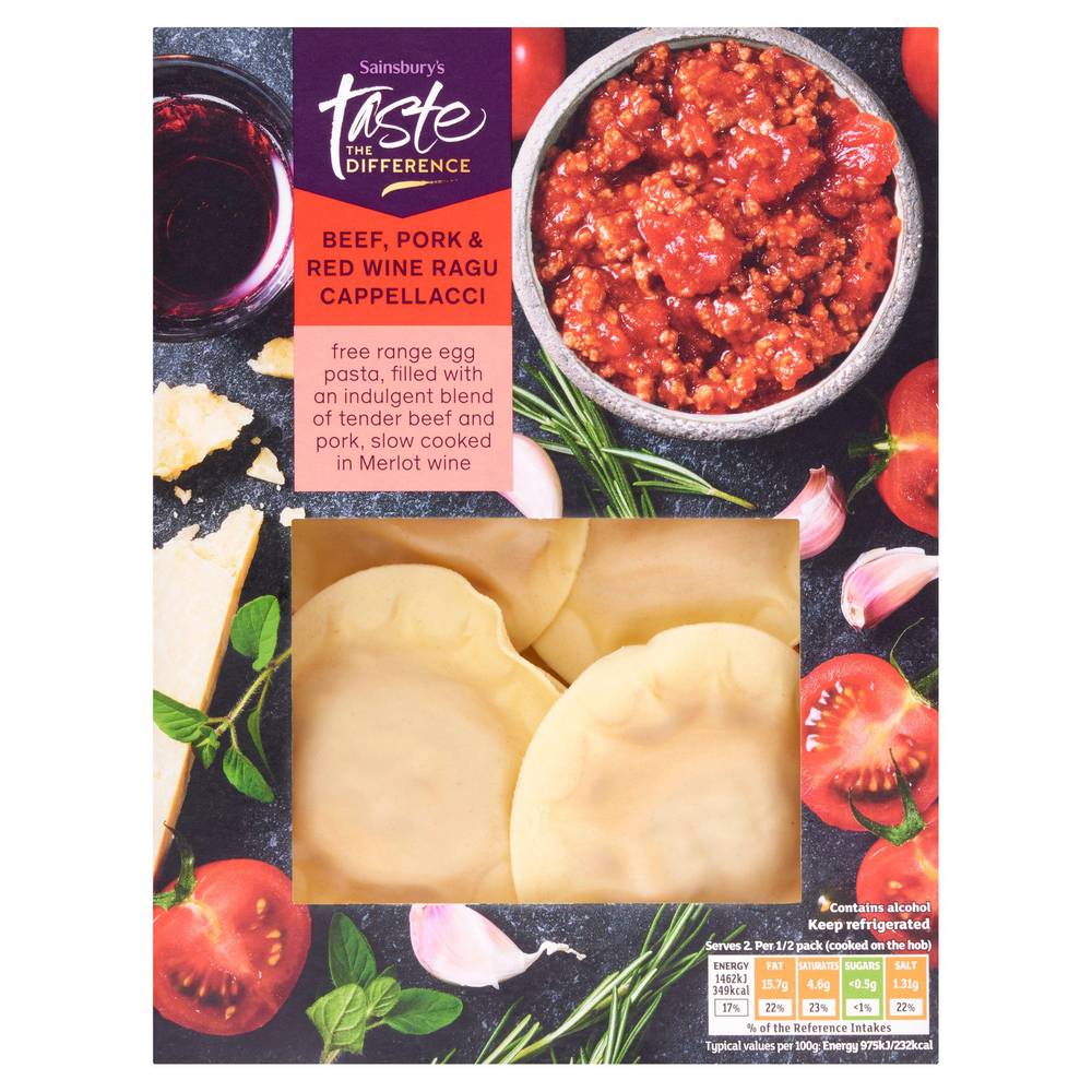 Sainsbury's Beef, Pork & Red Wine Ragu Cappellacci, Autumn Edition, Taste the Difference 250g