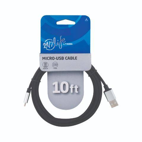 24/7 Life Braided Micro-Usb Cable Black 10ft