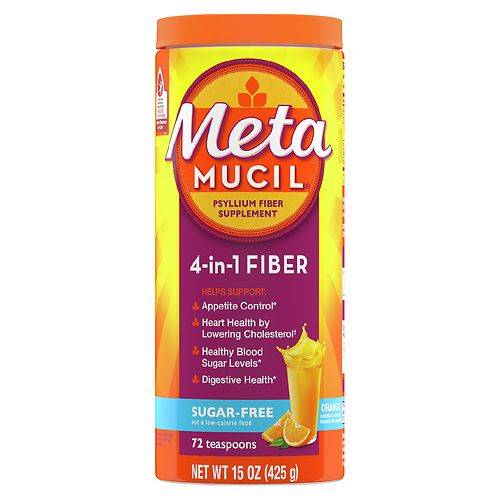 Metamucil Multi-Health Psyllium Fiber Supplement, Sugar-Free Powder Orange - 15.0 oz