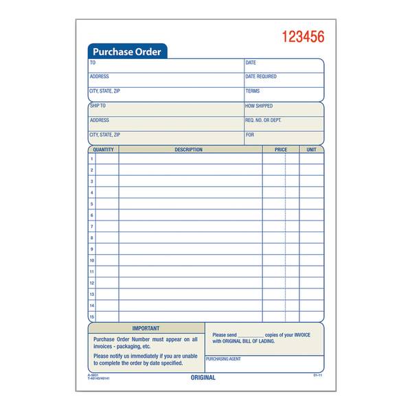 Adams® Carbonless Purchase Order Book, 5 9/16" x 8 7/16", 3-Part, 50 Set Pad