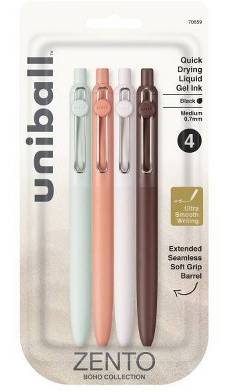 Uniball Zento Liquid Gel Retractable Black Ink Pens, 0.7 mm, Assorted (4 ct)