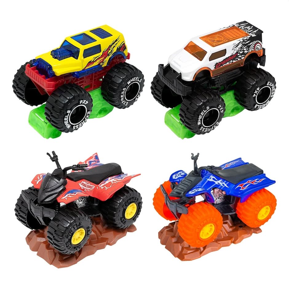 Turbo Wheels Toy Monster Trucks and Atvs, Assorted (4 ct)