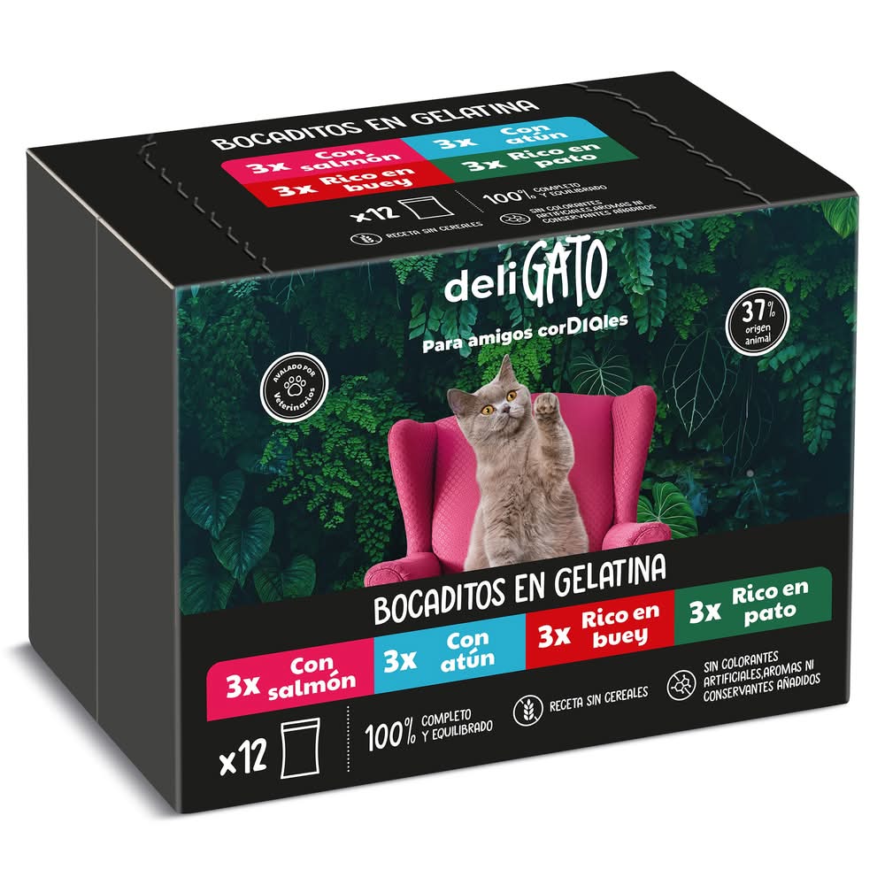 Alimento Para Gatos Bocaditos En Gelatina Deligato De Dia Caja 12 X 100 G