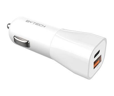 Bytech Usb a and Usb C Plug Car Charger, White