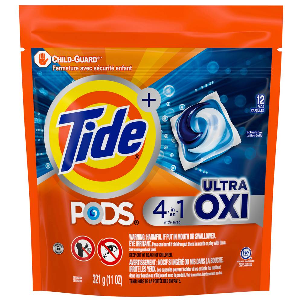 Tide Ultra Oxi Liquid Detergent Pods (11 oz, 12 ct)