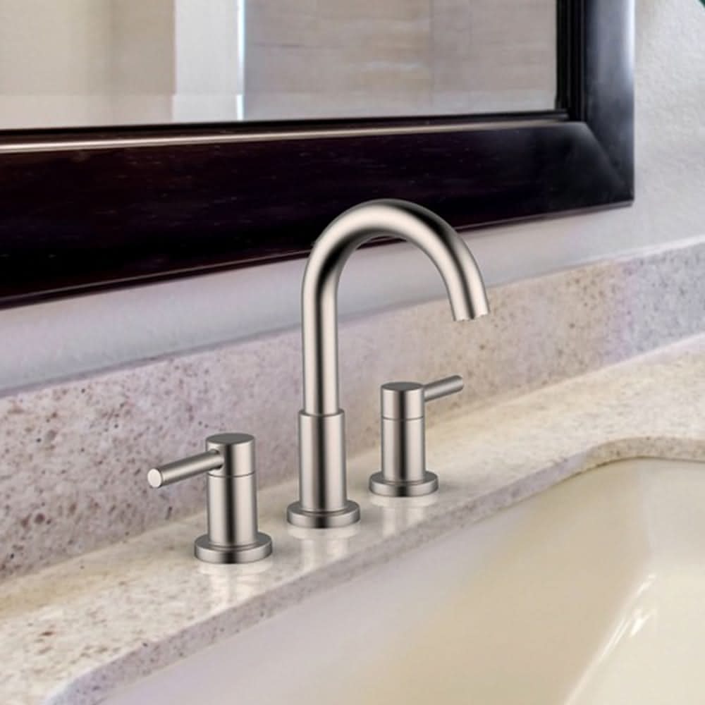 allen + roth Harlow Simplefit Brushed Nickel PVD Widespread 2-handle WaterSense Mid-arc Residential Handle Bathroom Sink Faucet with Drain