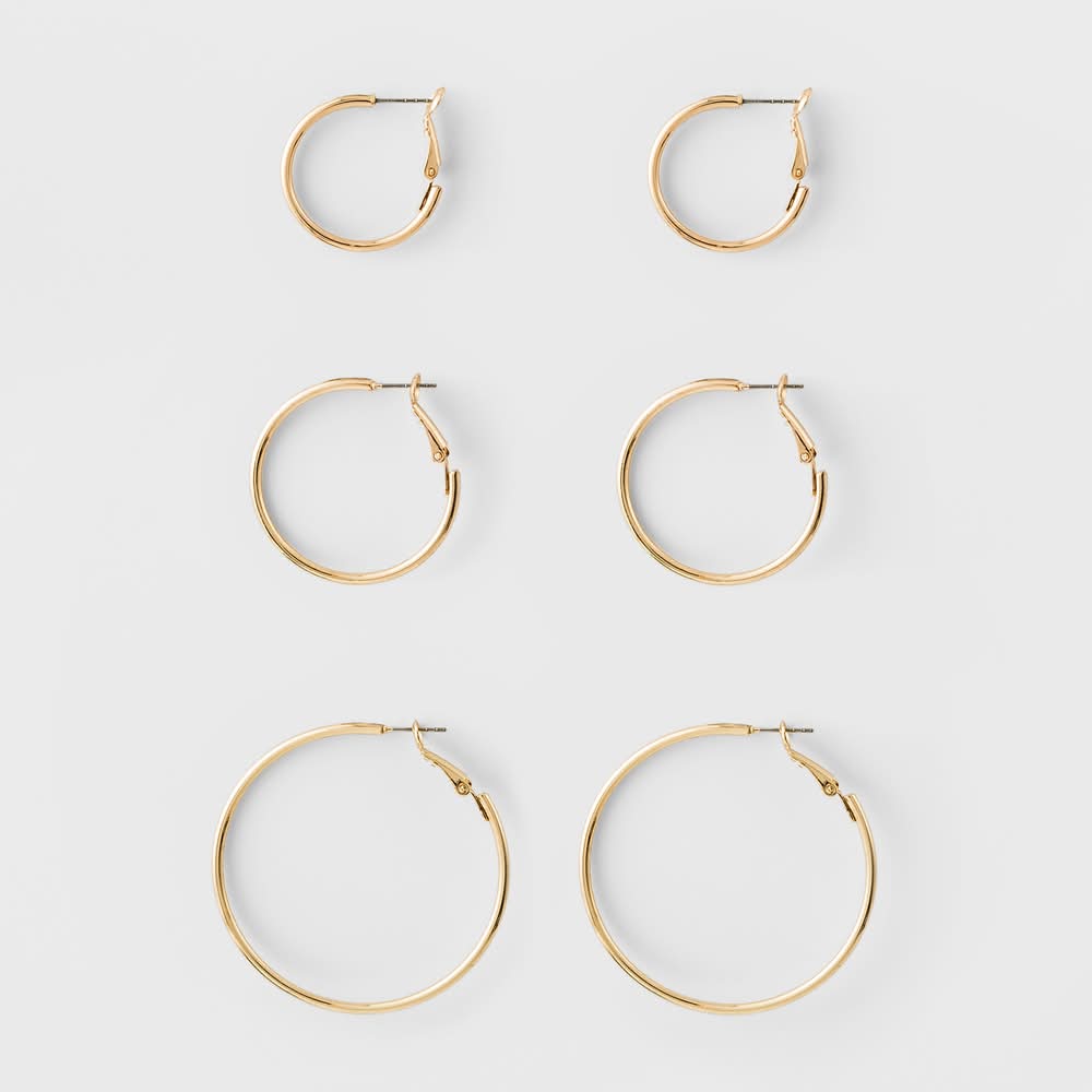 A New Day Big Hoop Earring Set, Gold (3 ct)