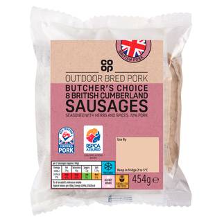 Co-op Outdoor Bred 8 Butcher's Choice Cumberland Sausages 454g