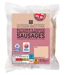 Co-op Outdoor Bred 8 Butcher's Choice Cumberland Sausages 454g