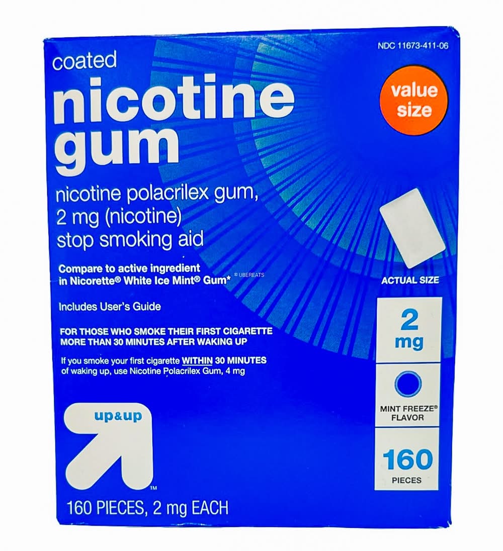 up&up Coated Nicotine 2mg Gum Stop Smoking Aid, Mint Freeze (160 ct)