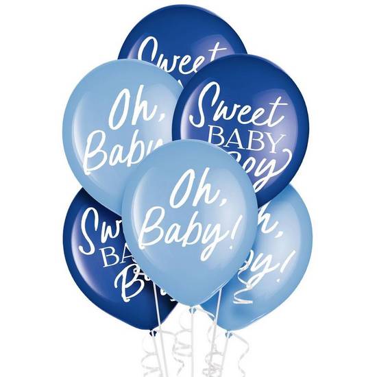 Uninflated 15ct, 12in, Blue Baby in Bloom Baby Shower Latex Balloons