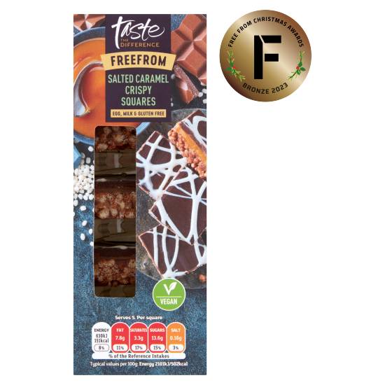 Sainsbury's Salted Caramel, Taste the Difference Free From Crispy Squares (150g)