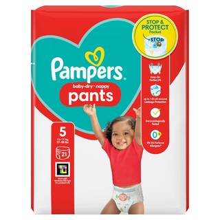 Pampers Baby-Dry Nappy Pants Size 5, 21 Nappies, 12kg-17kg, Carry Pack