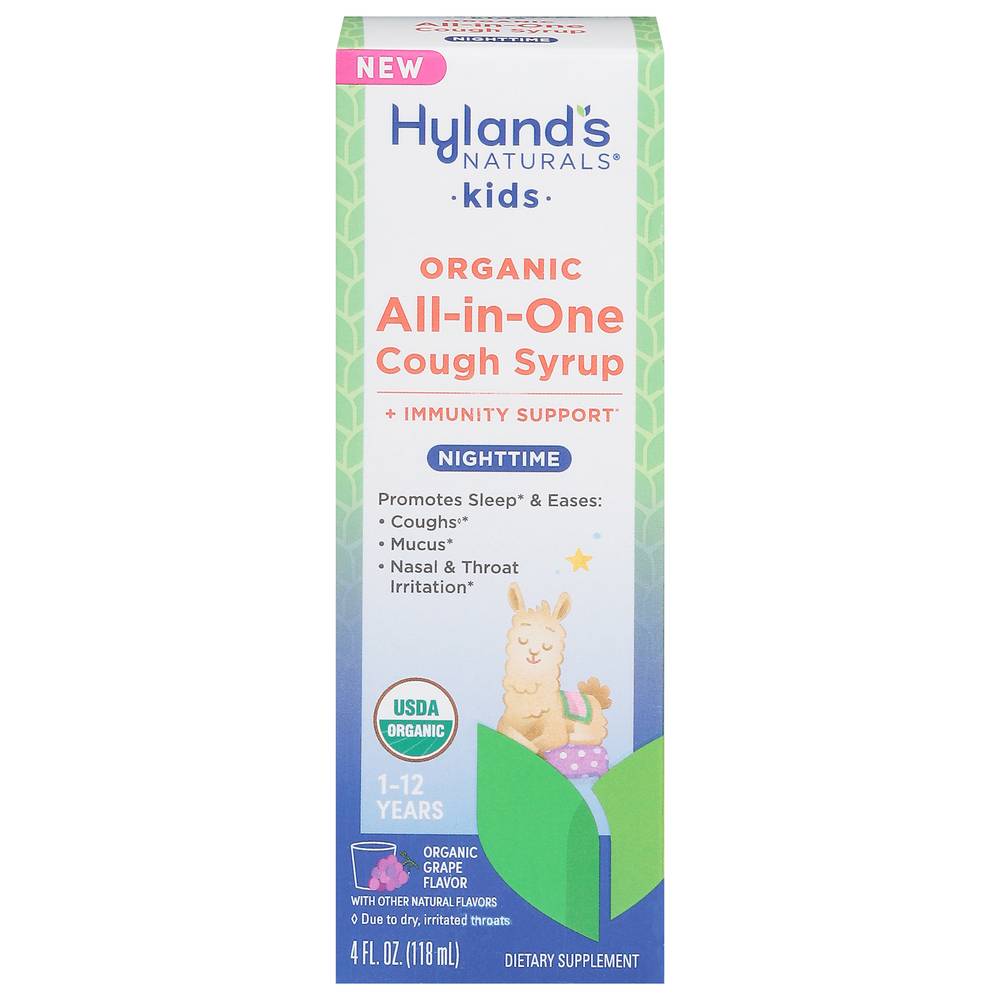 Hyland'S Naturals Kids Organic All-In-One Nighttime Cough Syrup, Grape (4 fl oz)