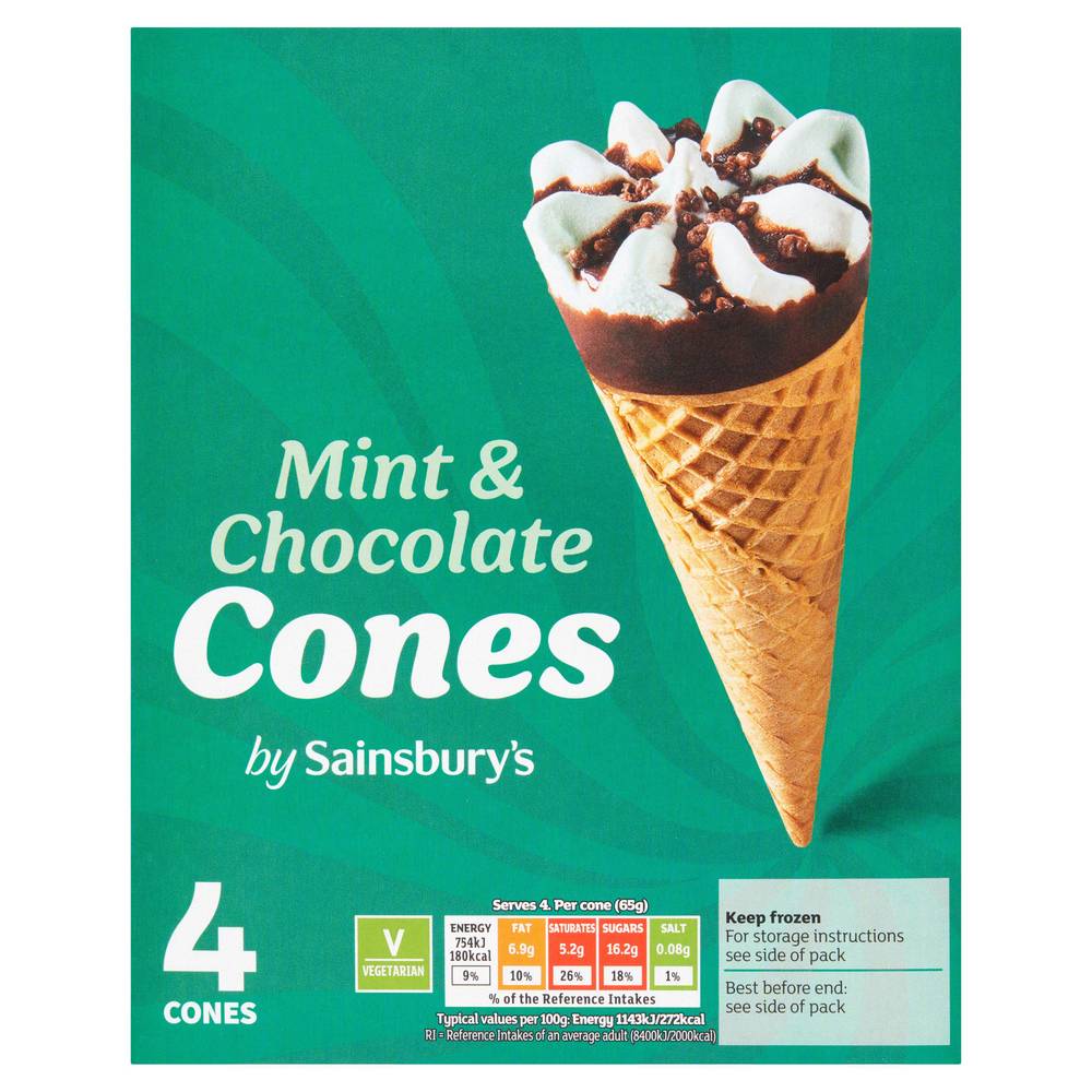 Sainsbury's Mint & Chocolate Cones 4x110ml