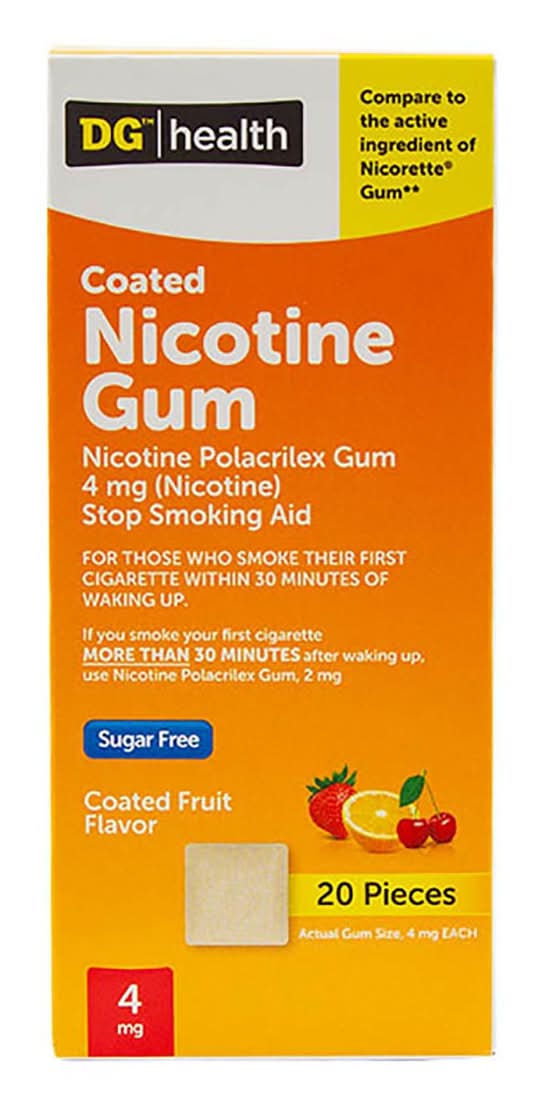DG Health Sugar Free Nicotine Polacrilex Gum 4 mg Pieces, Coated Fruit (20 ct)
