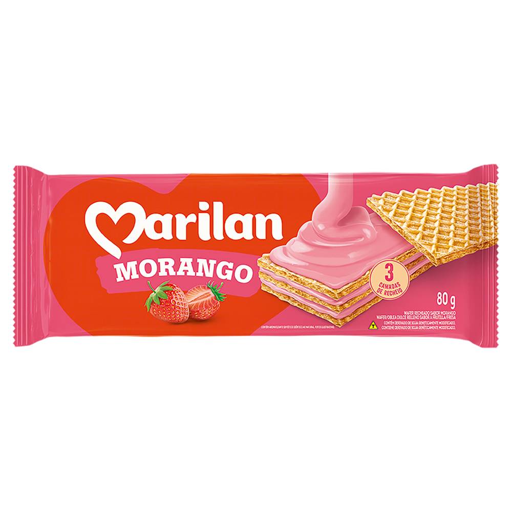 Marilan biscoito de wafer recheado sabor morango (80 g)