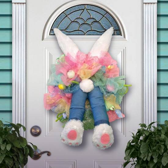Animated Kicking Easter Bunny Wreath