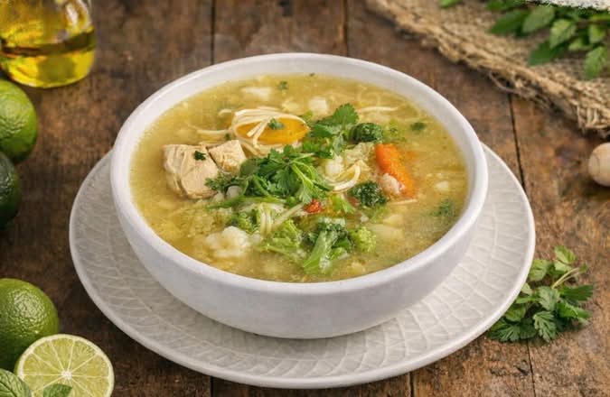 Sopa de pechuga de pollo con vegetales