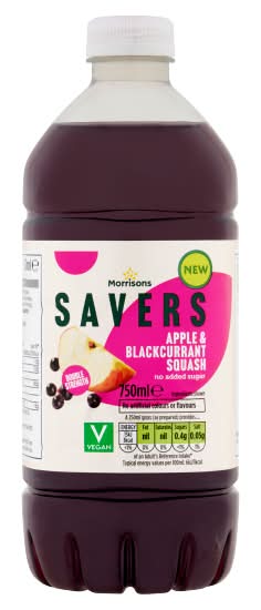 Morrisons Apple & Blackcurrant, Savers Squash (750ml)