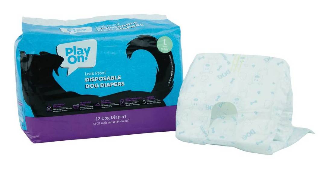 Play On Disposable Dog Diaper, 12 Count, Large, 14 - 22 Waist