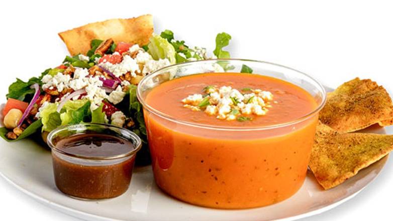 Tomato Basil Soup w/ Mediterranean Salad