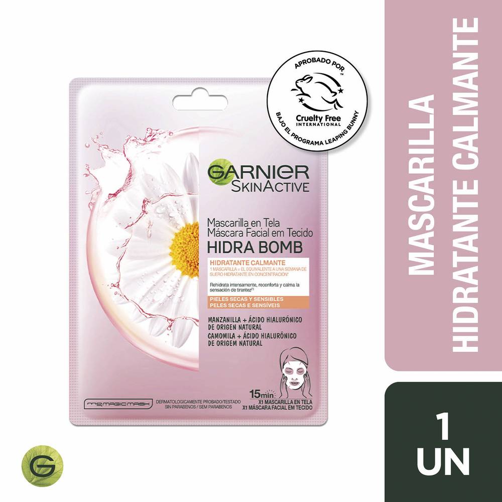 Garnier skin active · Mascarilla hidra bomb manzanilla