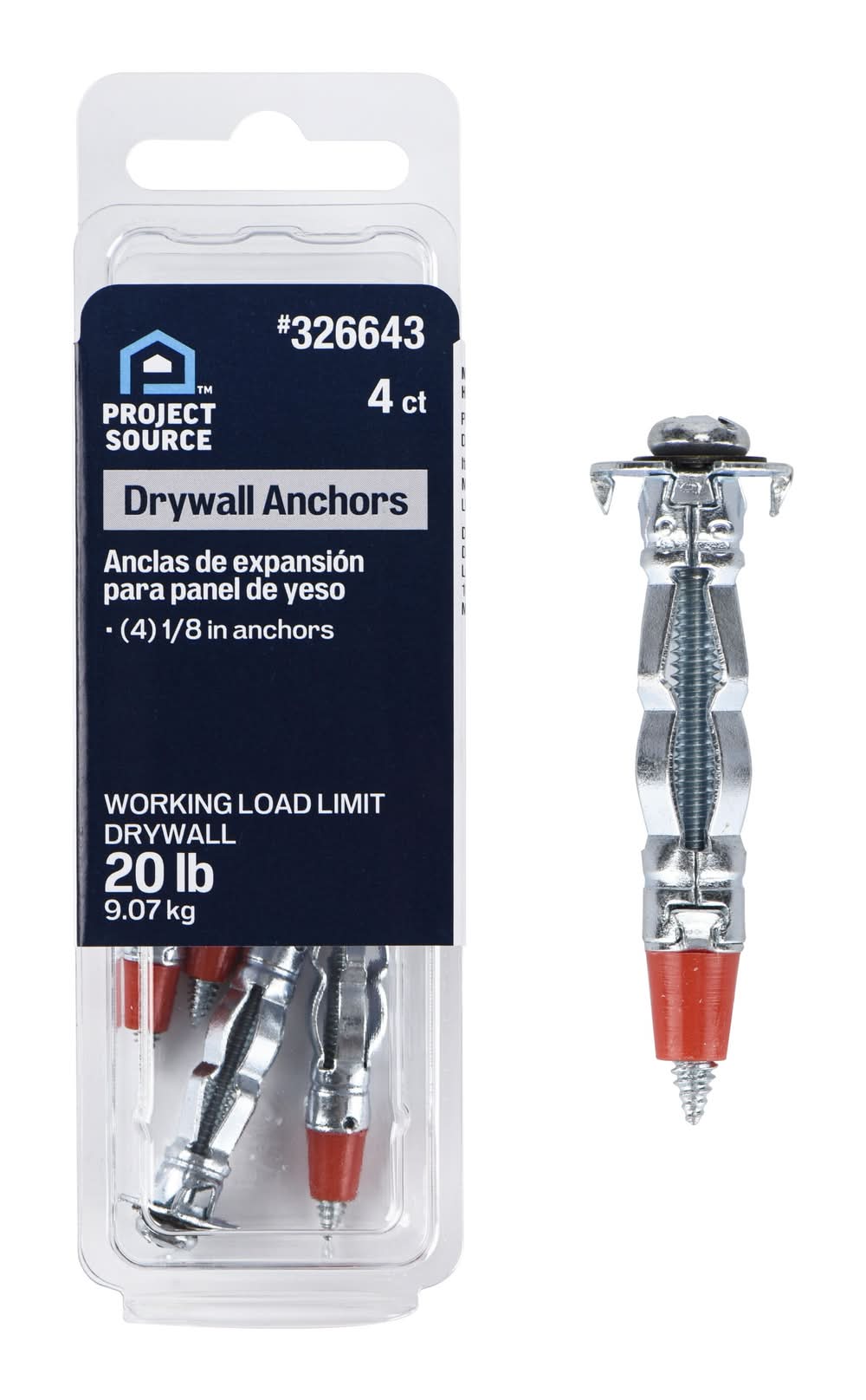 Project Source 20.0-lb 1/8-in x 2-in Molly Bolt Anchors with Screws Included 4.0 -Pack