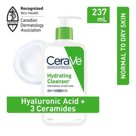 CeraVe Nettoyant Hydratant pour le Visage avec Acide Hyaluronique et 3 Céramides   Nettoyant Quotidien pour le Visage pour Peau Normale à Sèche   Sans Parfum