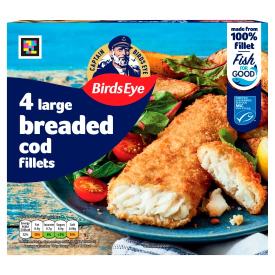 Birds Eye Large, Breaded Cod Fillets (4 pack)