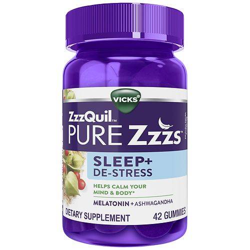 PURE Zzzs De-Stress Melatonin Sleep Aid Gummies, Ashwagandha for Stress Support Blackberry Vanilla - 42.0 ea