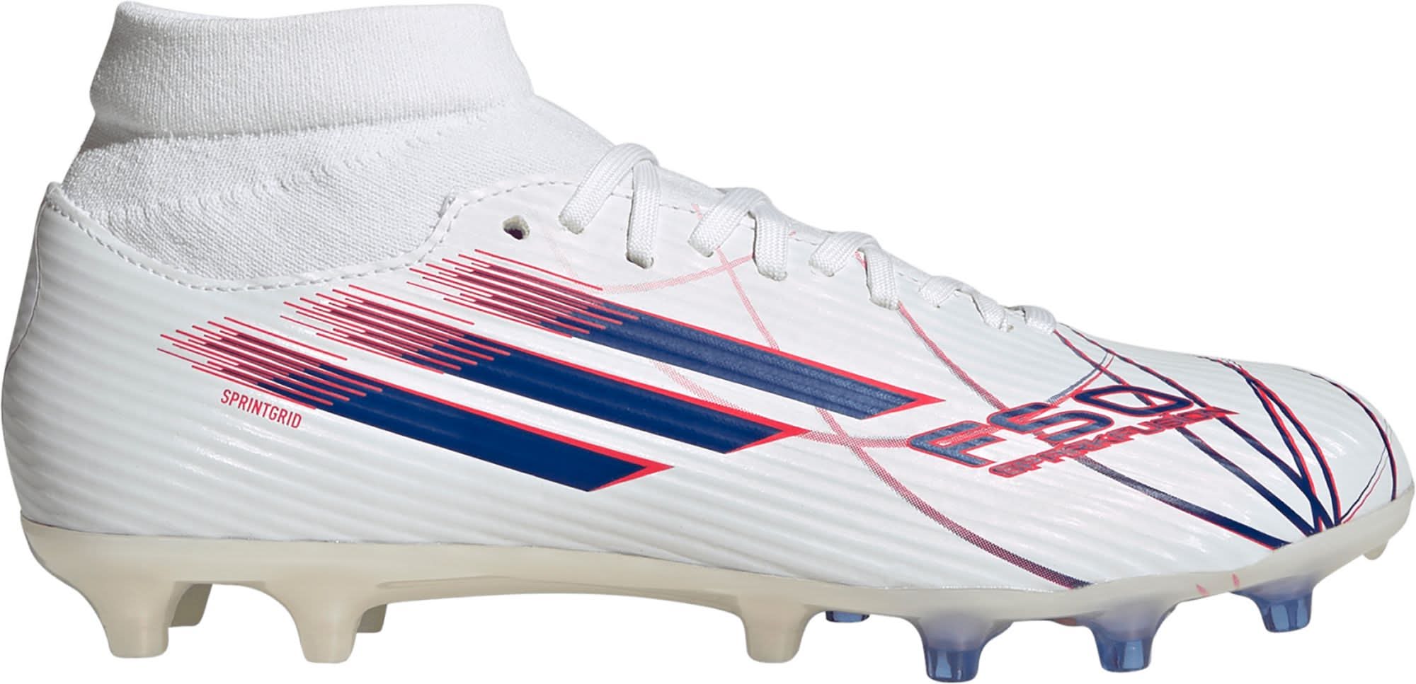 Adidas Women's F50 Sparkfusion League Mid FG/AG Soccer Cleats (White/Blue, 8.0)