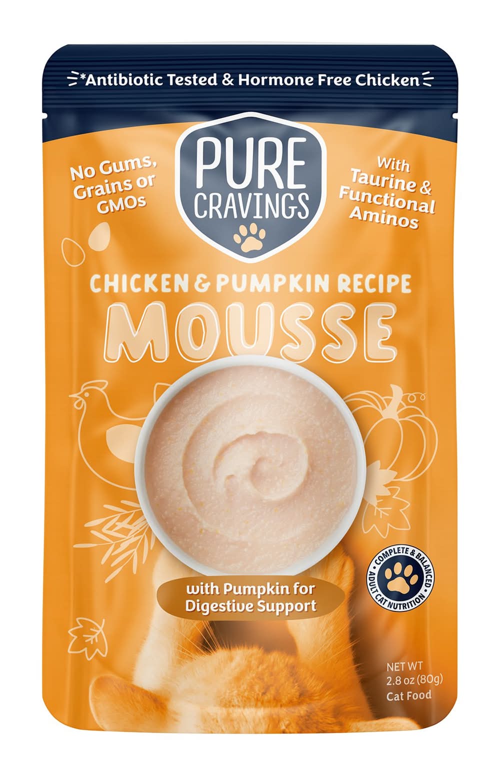 Pure Cravings Mercury Tested Adult Wet Cat Food - Grain Free, Mousse, 2.8 Oz (Flavor: Chicken & Pumpkin, Size: 2.8 Oz)