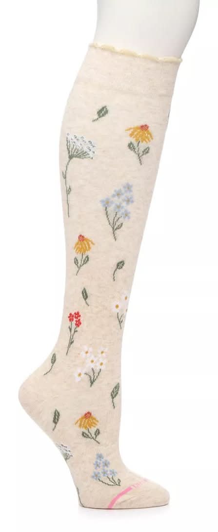 Dr. Motion Wildflower Everyday Women S Compression Knee Socks (Light Oat Beige Floral Print One Size)