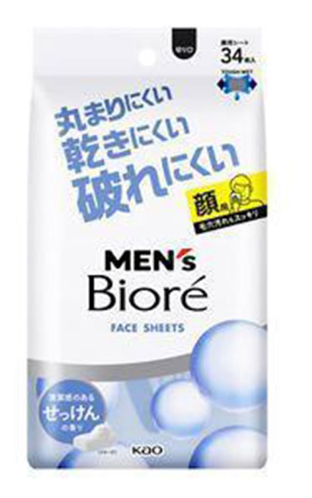 メンズビオレ フェイスシート - 清潔感のある石けんの香り, Male (34 入)