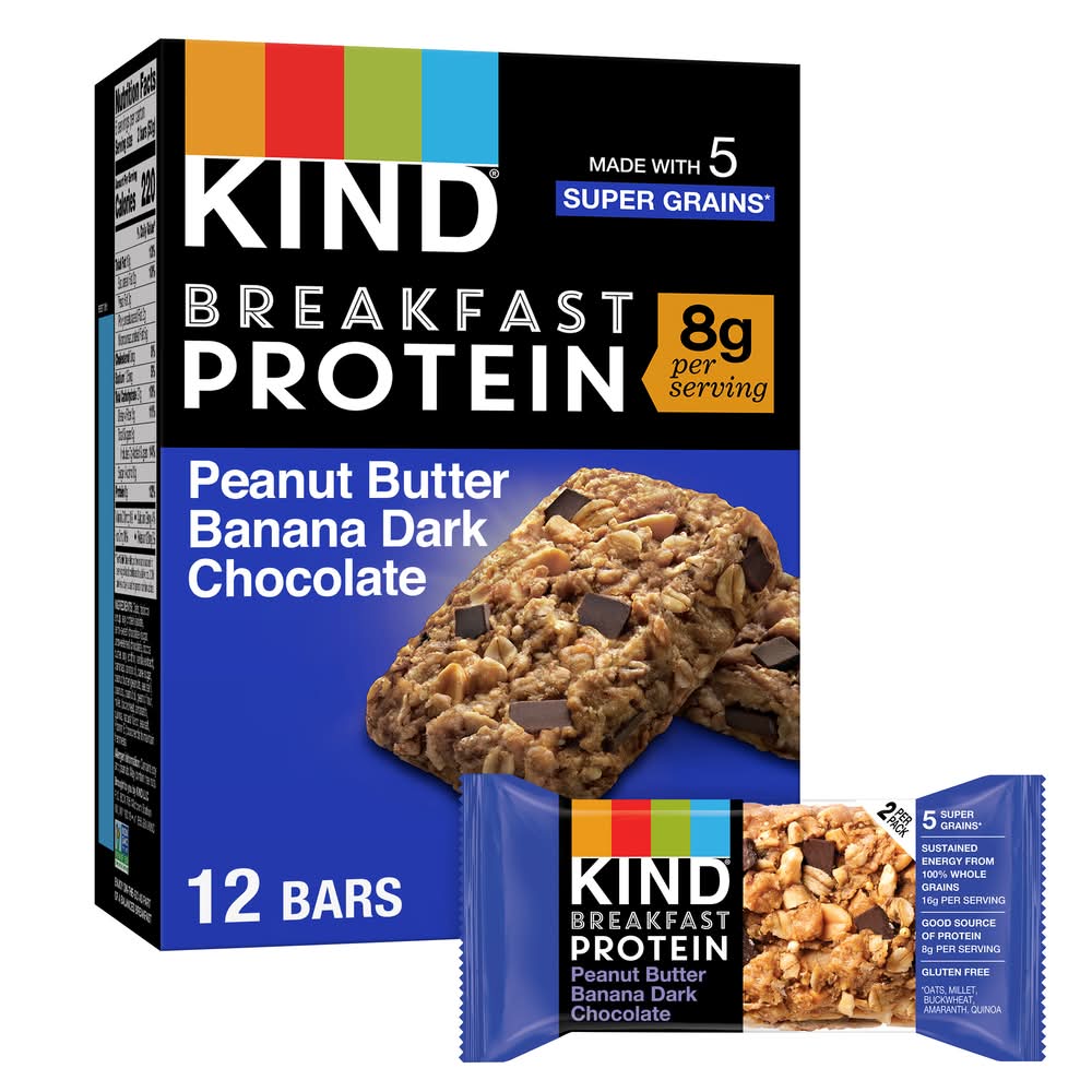 KIND Breakfast Protein Bars, Peanut Butter Banana Dark Chocolate (10.58 oz, 12 ct)
