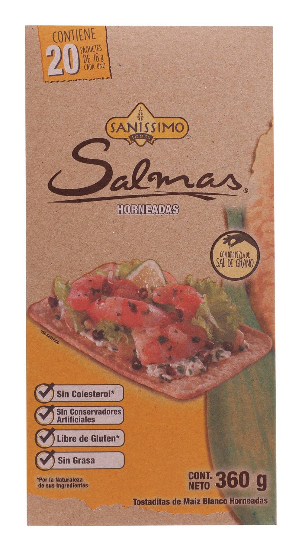 Saníssimo · Salmas tostaditas de maíz blanco horneadas (20 x 3 un)