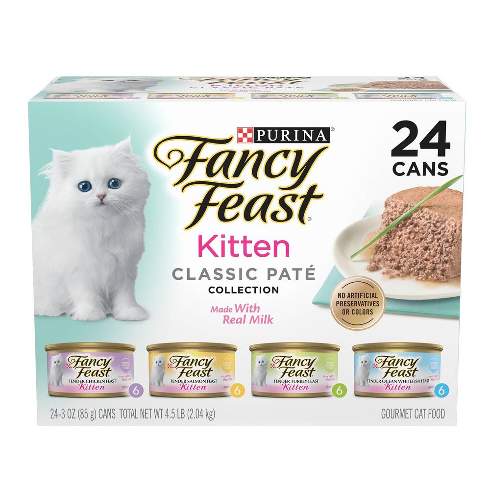 Purina Fancy Feast Grain Free Pate Wet Kitten Food Variety Pack; Kitten Classic Pate Collection, 4 Flavors -