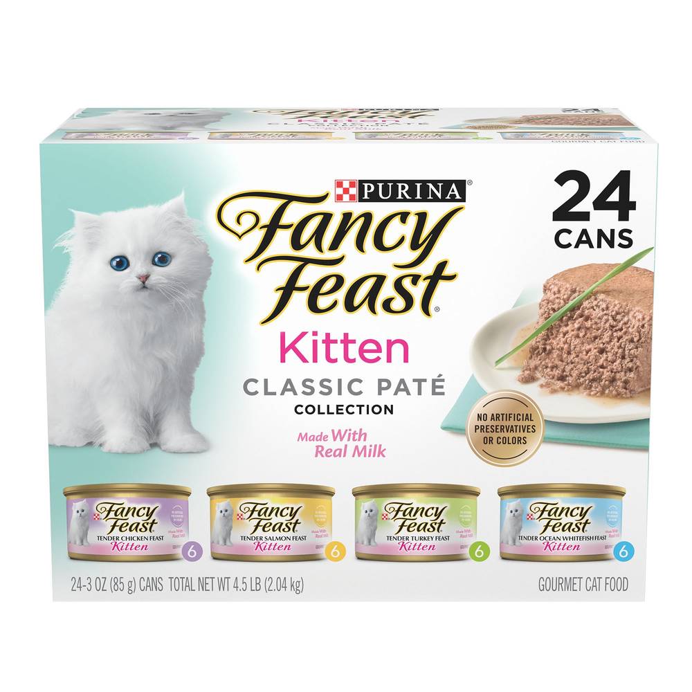 Purina Fancy Feast Grain Free Kitten Classic Pate Collection Cat Food Variety pack (3 oz, 24 ct)