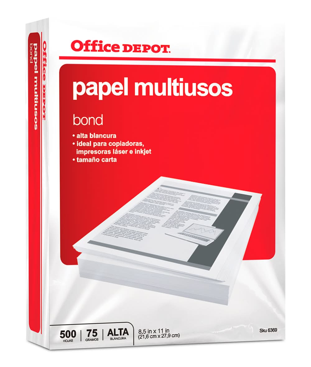 Office Depot · Hojas de papel bond multiusos, Carta (500 un)